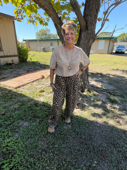 New Me taupe leopard sweatpants