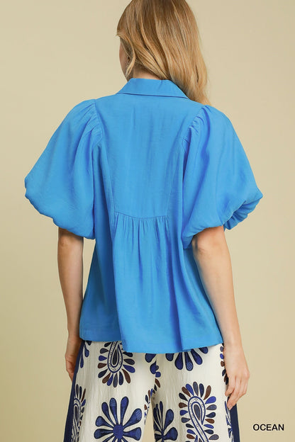 Umgee Bubble Sleeve Blouse