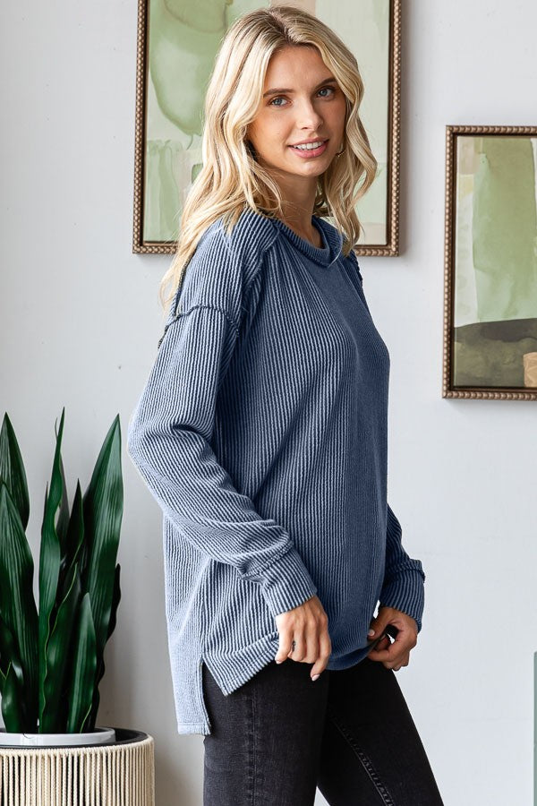 Solid Ribbed Long Sleeve