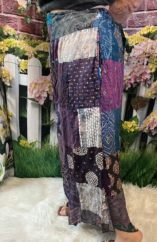 Wide Leg Patchwork Crop Pants