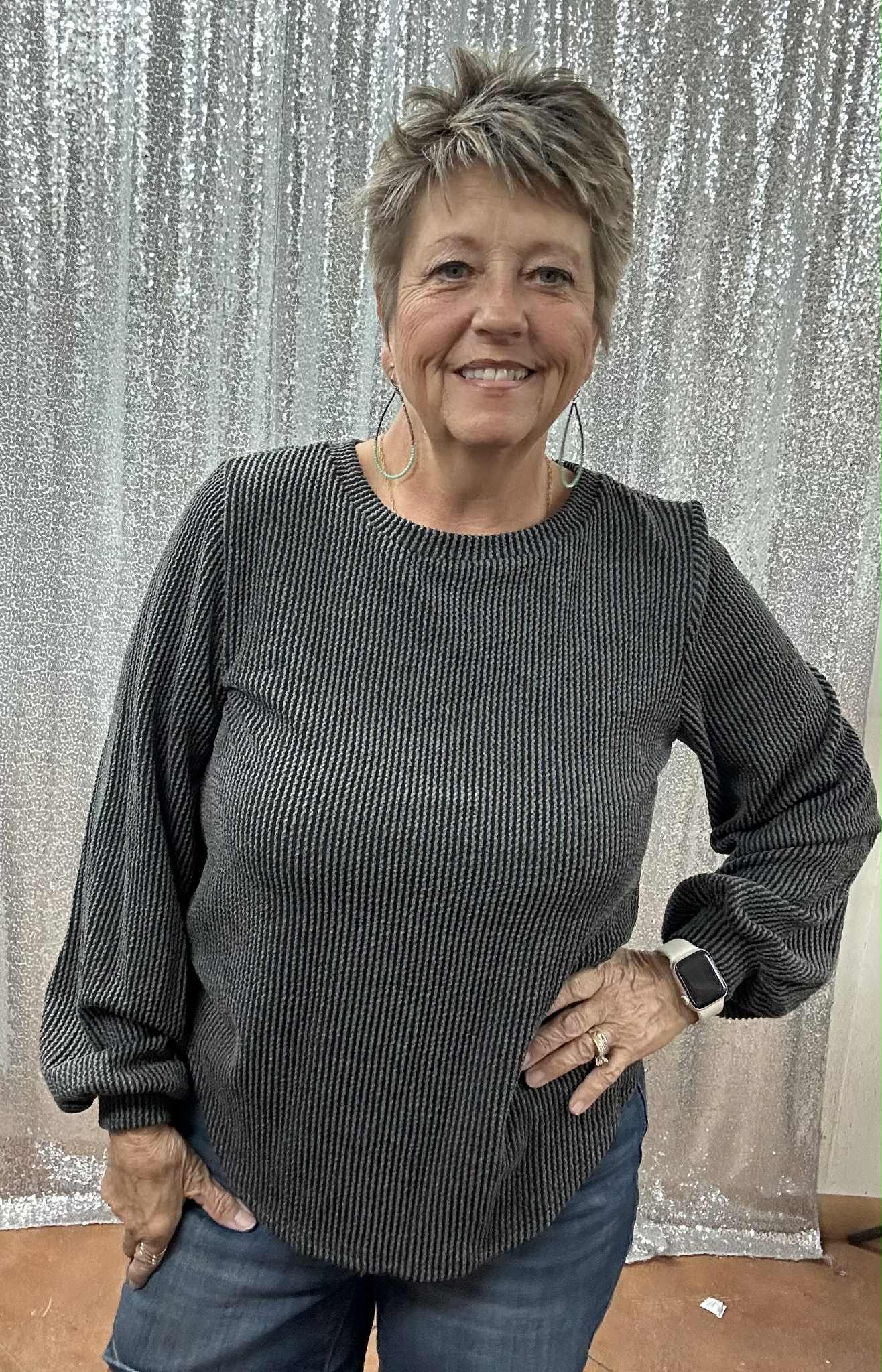 Bubble Sleeve Ribbed Long Sleeve