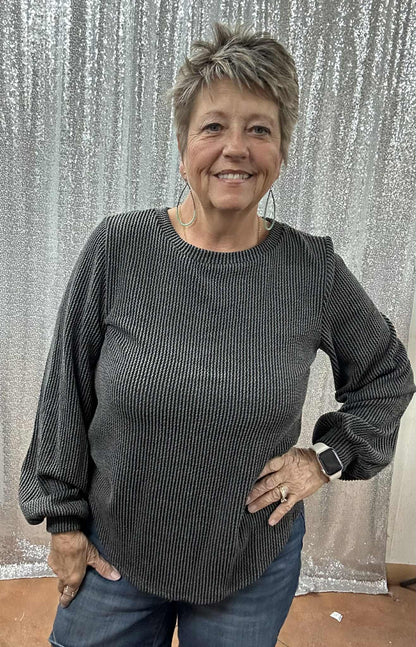 Bubble Sleeve Ribbed Long Sleeve