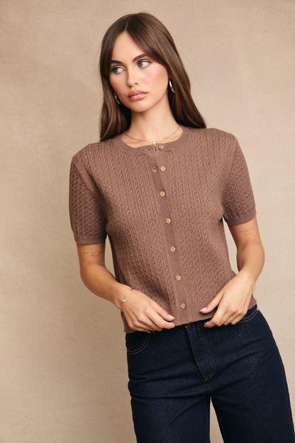 Short Sleeve Cable Cardigan