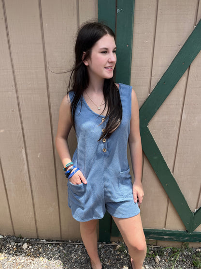 Button Up Ribbed Romper