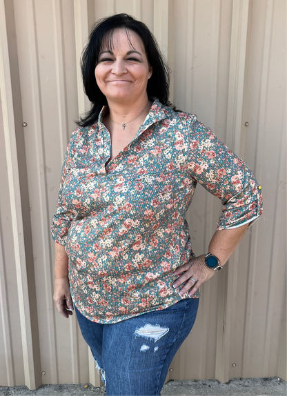 Ribbed Floral Top