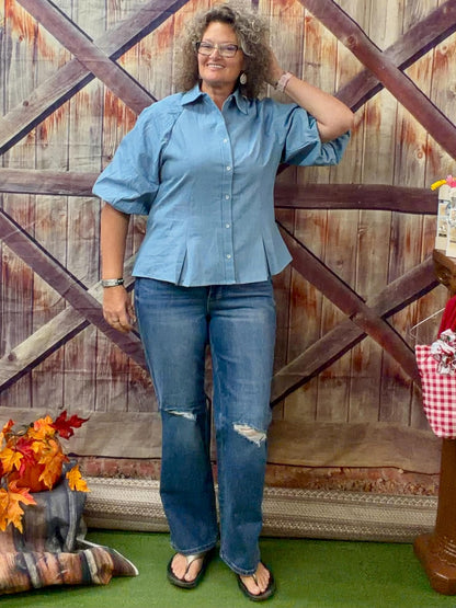 Heimish puff sleeve button down blouse