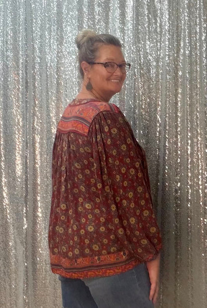 Easel boho brown floral top