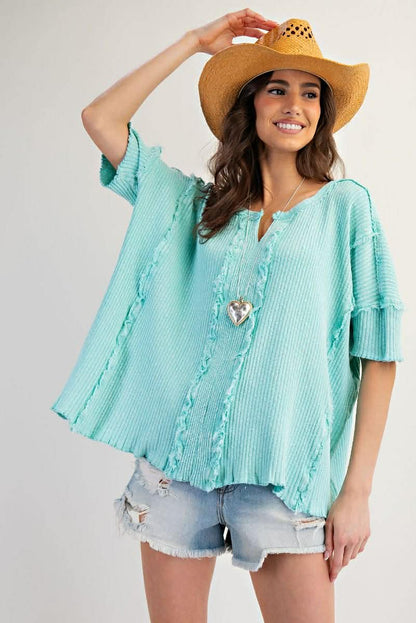Easel textured knit mineral wash top