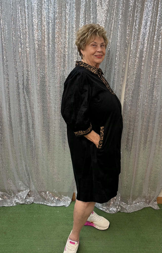 Umgee Corduroy Leopard Dress Plus
