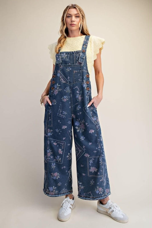 Easel Floral Stitch Overall Pants
