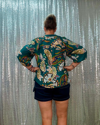 Umgee Teal Floral PLUS Top