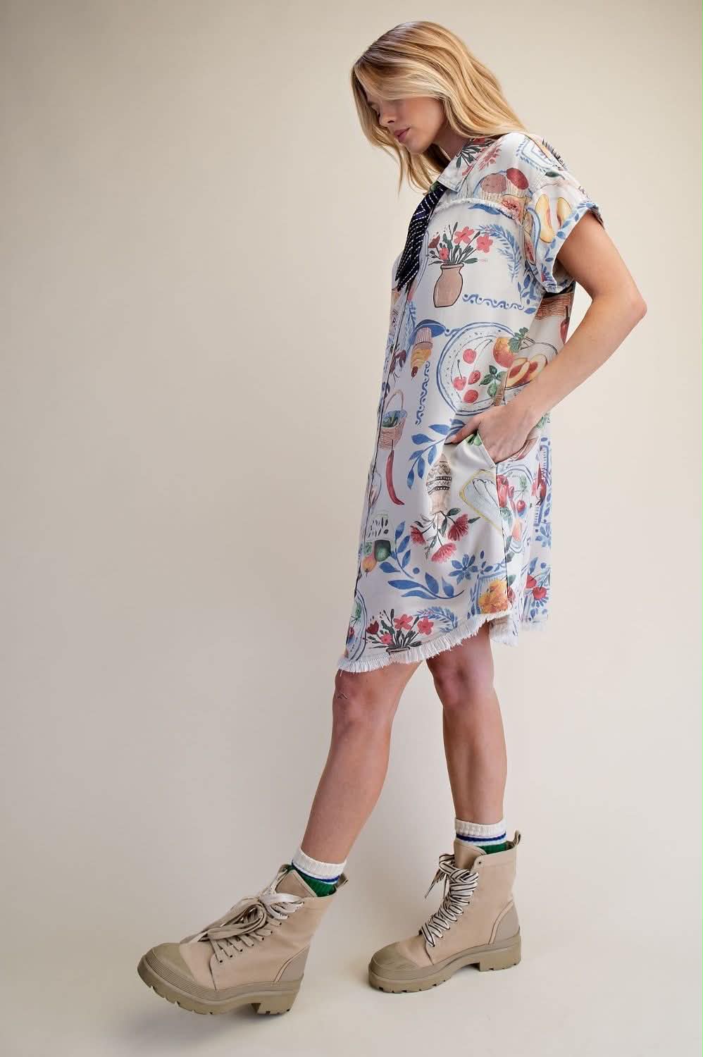 EASEL raw hem shirt dress