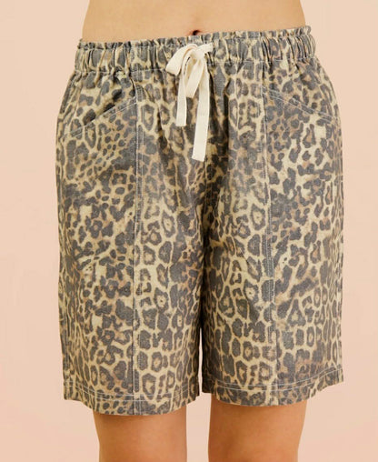 Very J Leopard Short Drawstring Waist