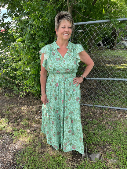 Green Floral Midi Dress