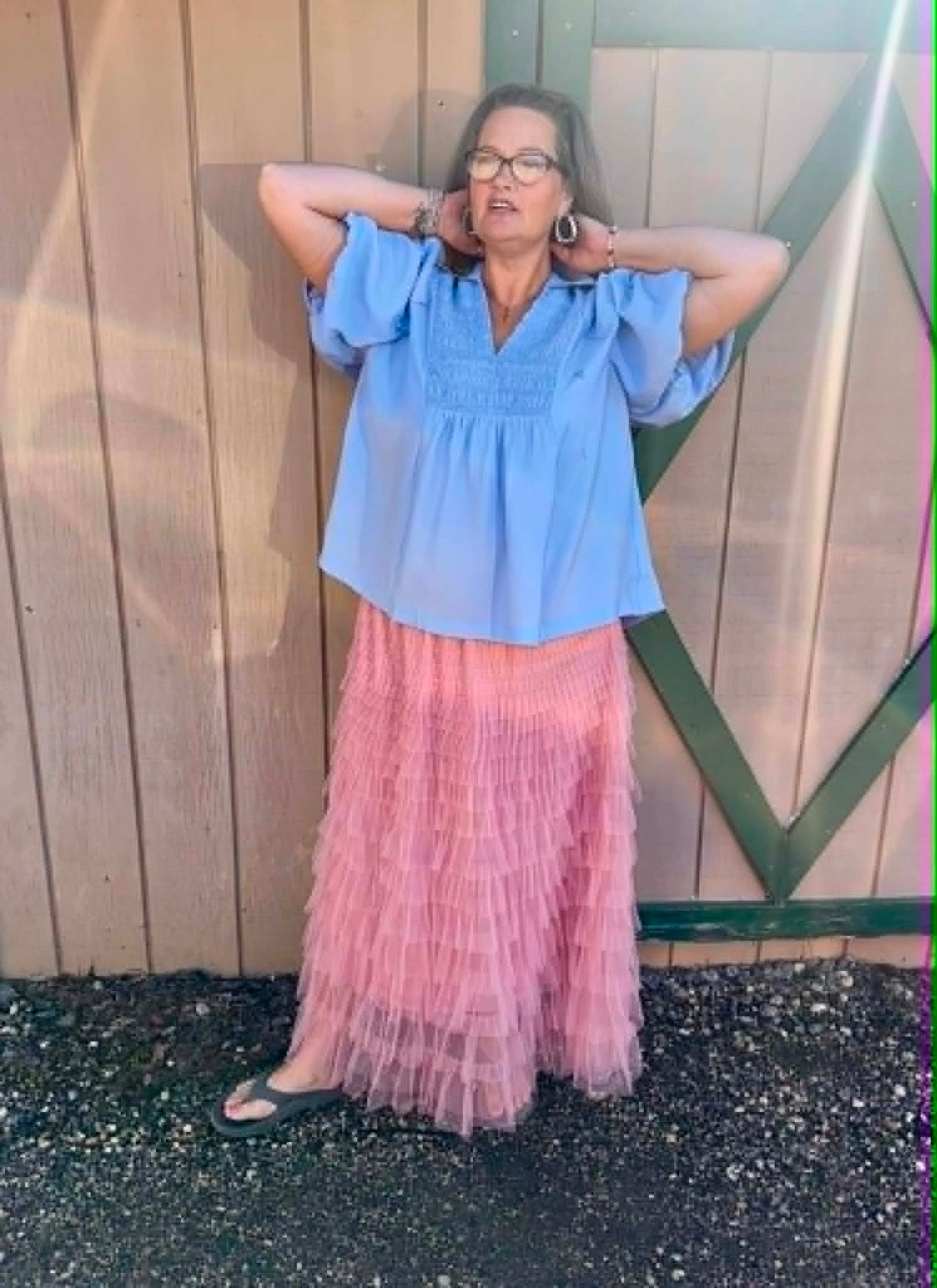 Umgee Bubble Sleeve Blouse PLUS