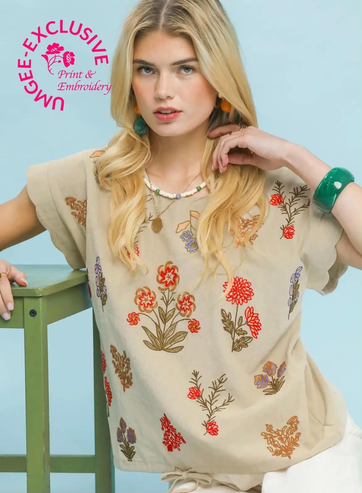 UMGEE embroidered botanical plus top