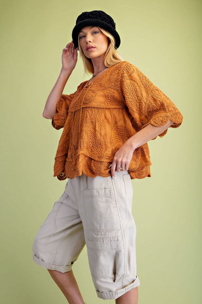 Easel half sleeve babydoll tunic