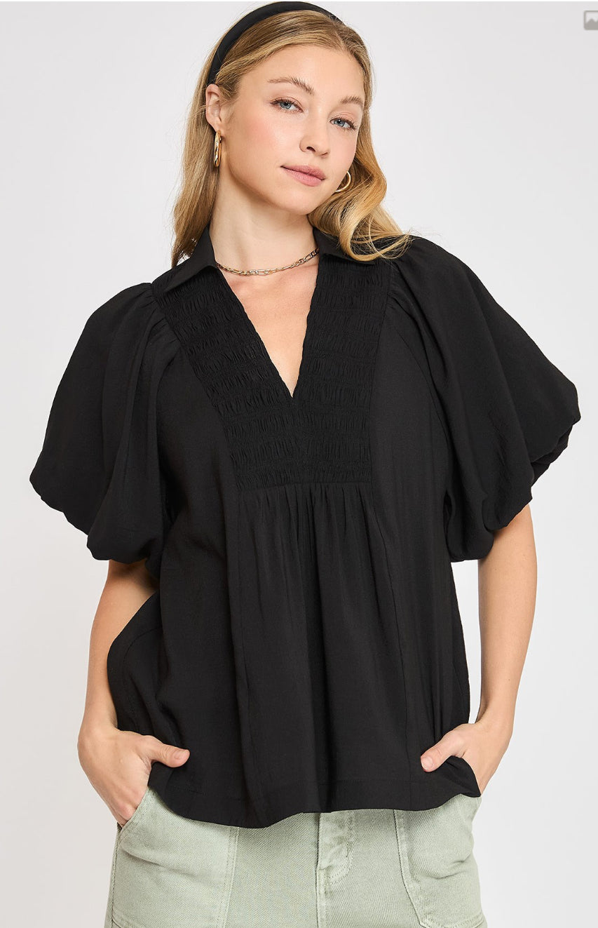 Umgee Bubble Sleeve Blouse