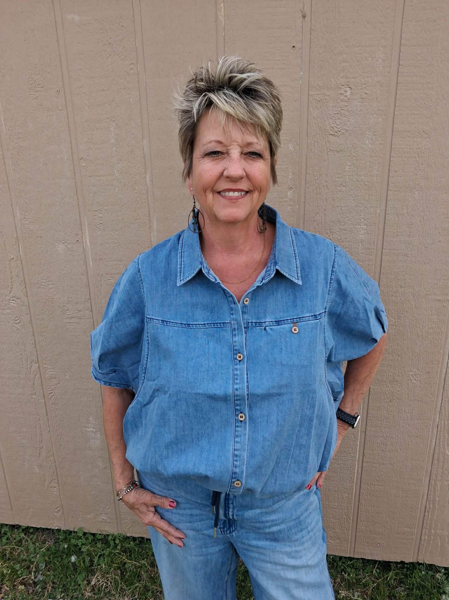 Easel Washed Denim Top