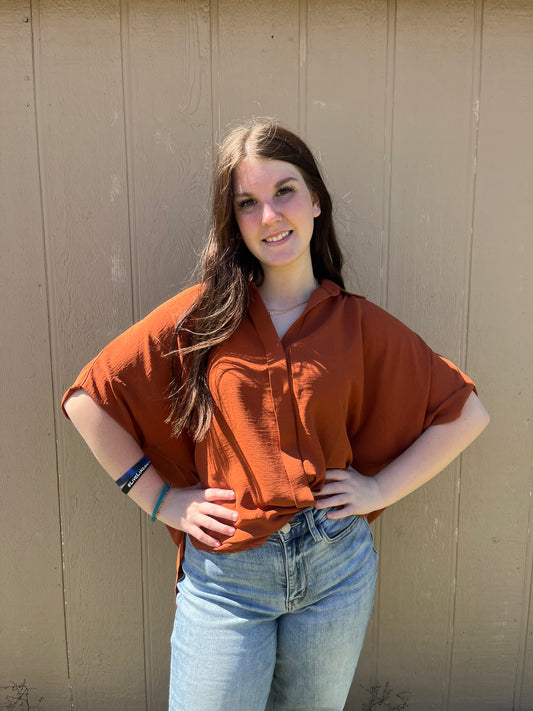 Hi Low Half Sleeve Button Up