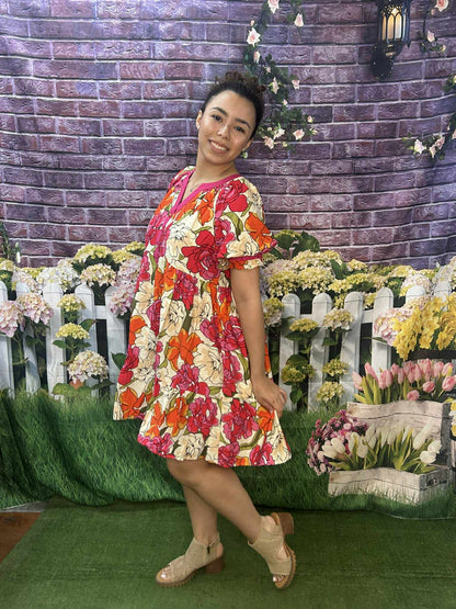 Umgee Floral Pink Babydoll Dress