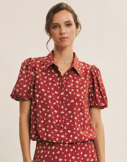 Brunch Date Floral Bubble Hem Shirt