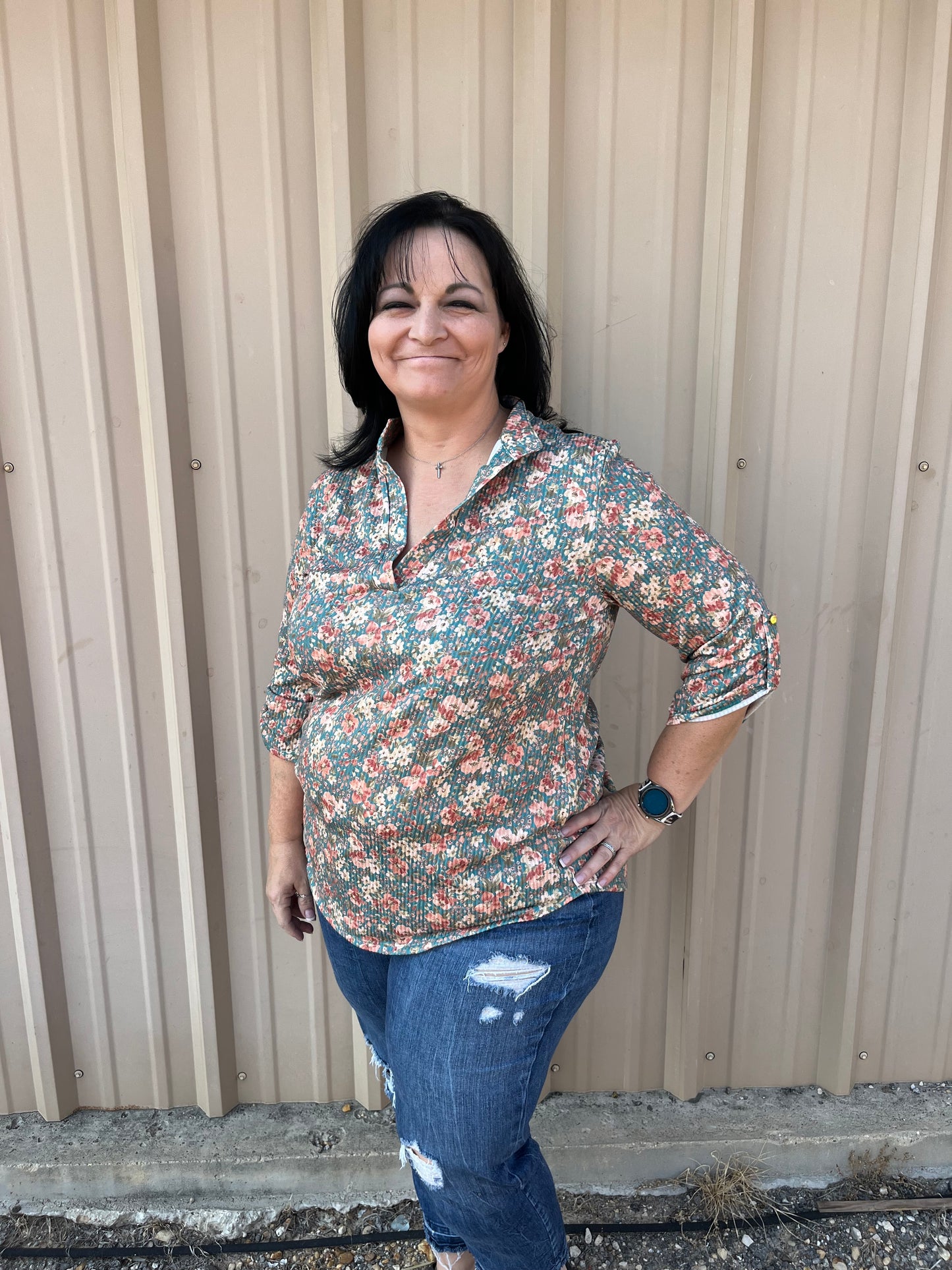 Ribbed Floral Top Plus Size