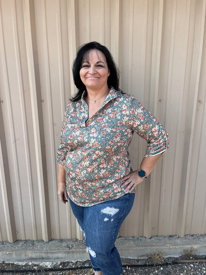 Ribbed Floral Top Plus Size