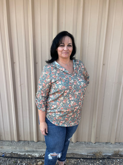 Ribbed Floral Top Plus Size