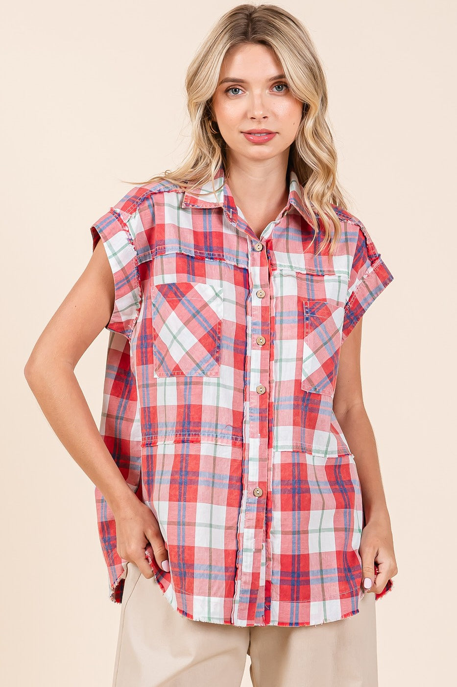 Mittoshop Plaid Button Down Top