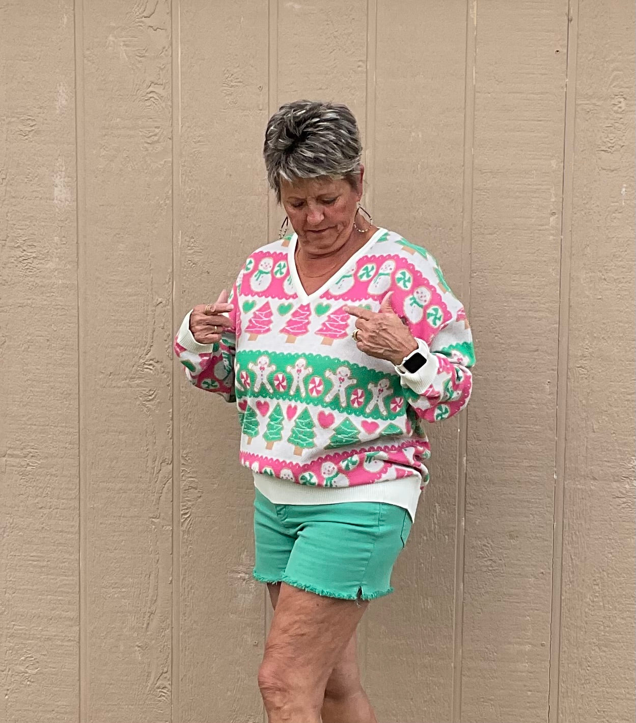 Pink and Green Holiday Sweater