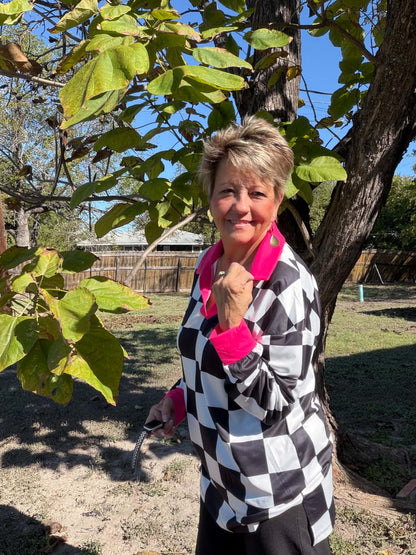 Sunshine & Rodeo checkered pink top