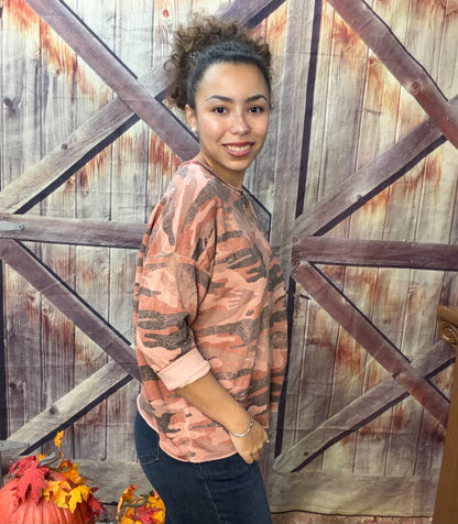 Made In Italy Camo Raw Seam Top