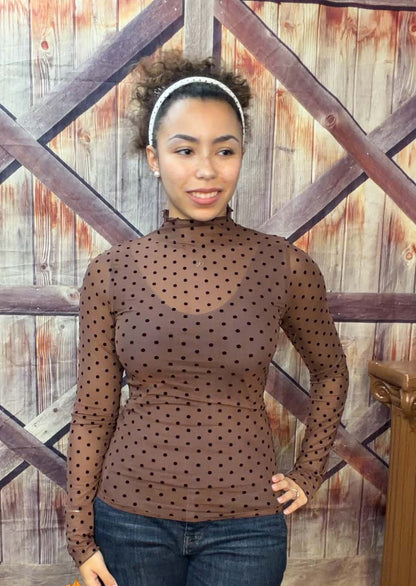 New Me Polka Dot Mesh Top