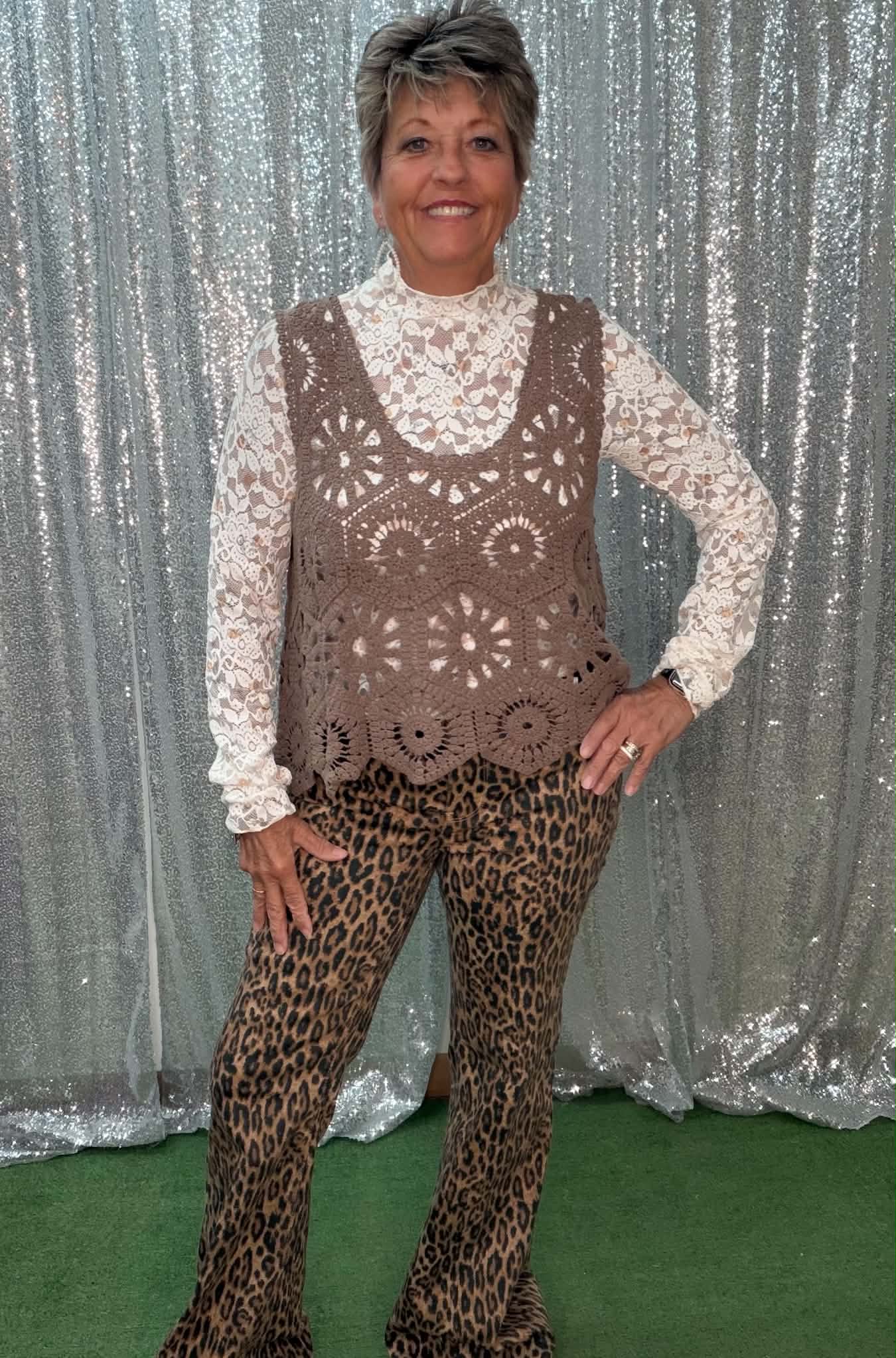 Adora Crocheted Vest Taupe OS