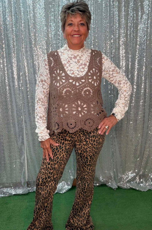 Adora Crocheted Vest Taupe OS