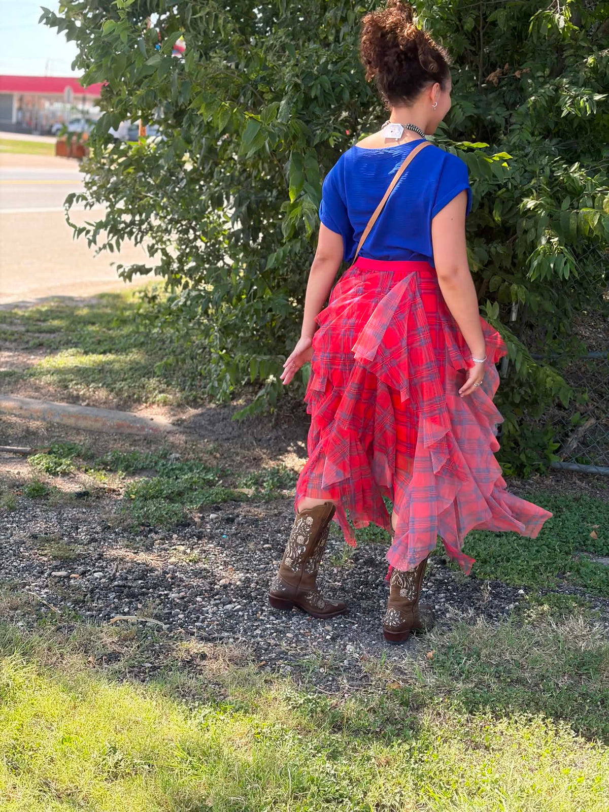 Easel Tulle Layered Plaid Skirt