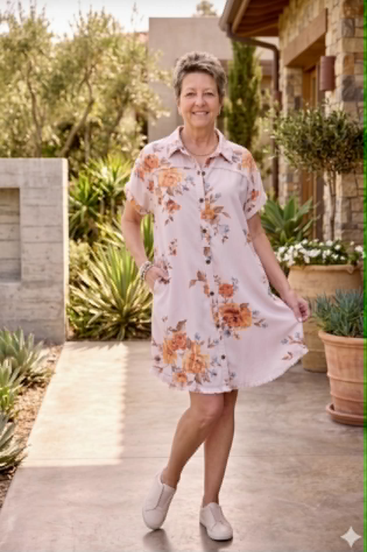 EASEL raw hem floral dress
