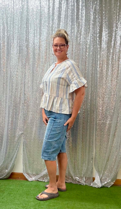 Very J lite Blue strip Plus top