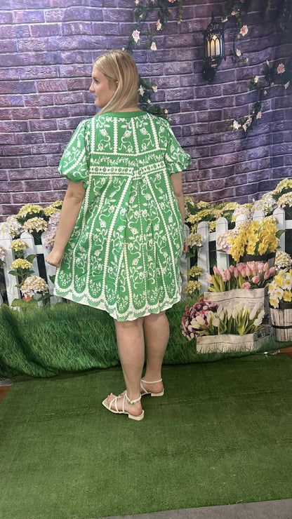 Umgee Border Print GREEN  Dress