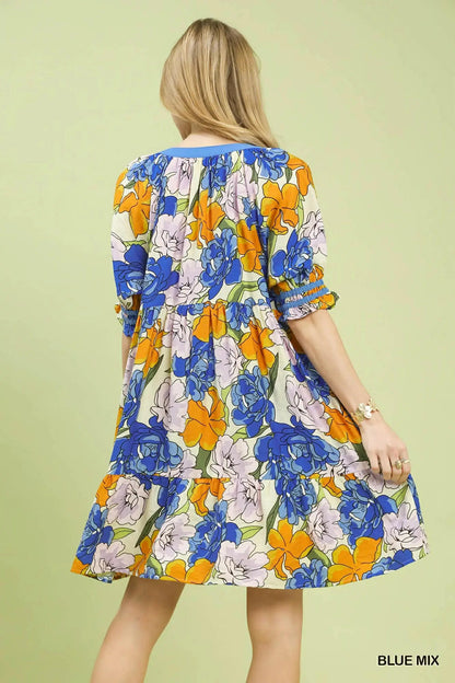 Umgee Floral Tiered Babydoll Dress