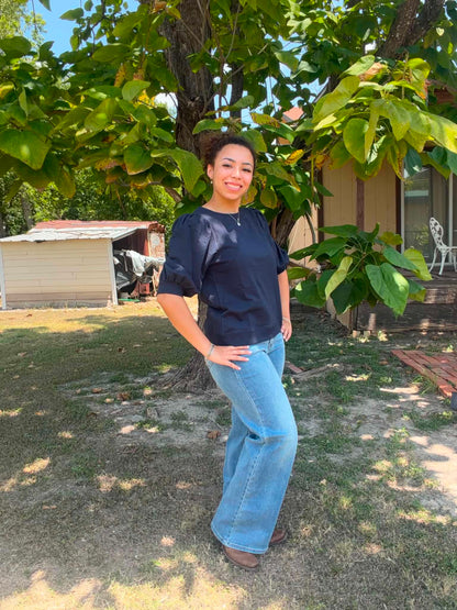 Umgee crew neck puff sleeve top