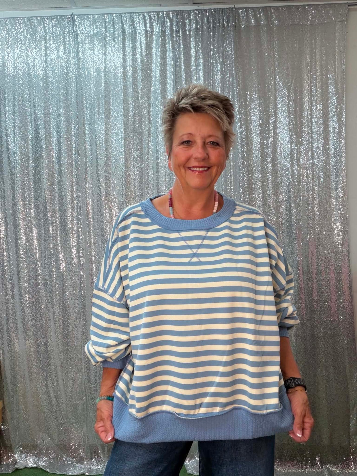 Heimish Striped Drop-Shoulder PLUS top