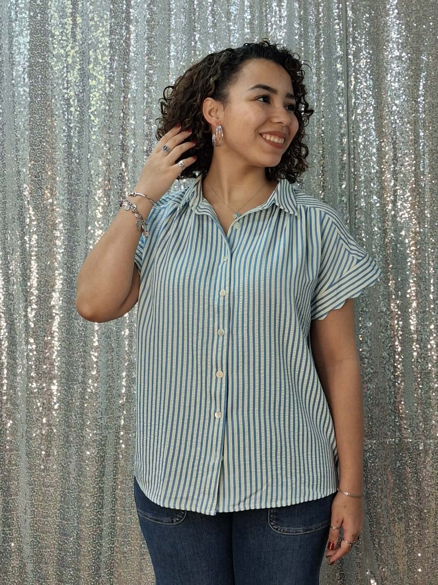 Umgee C5857 Buttton front  short sleeve top