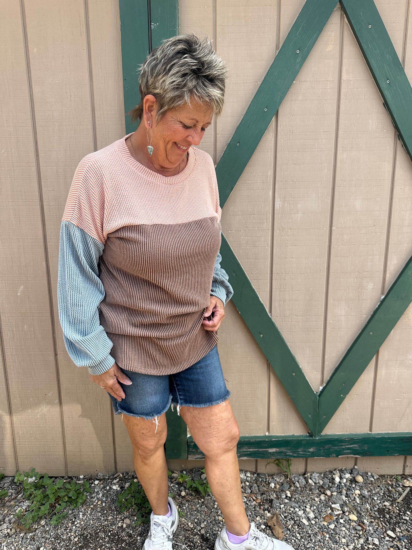 Bubble Sleeve Ribbed Long Sleeve