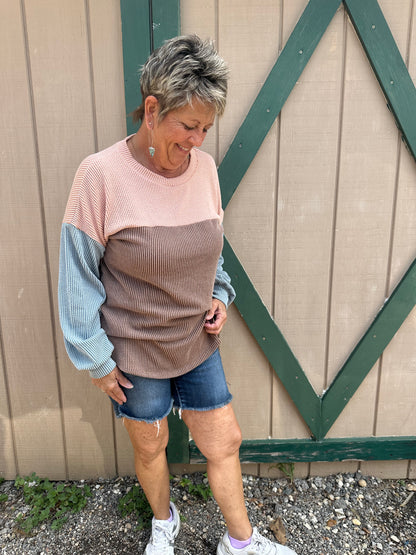 Bubble Sleeve Ribbed Long Sleeve