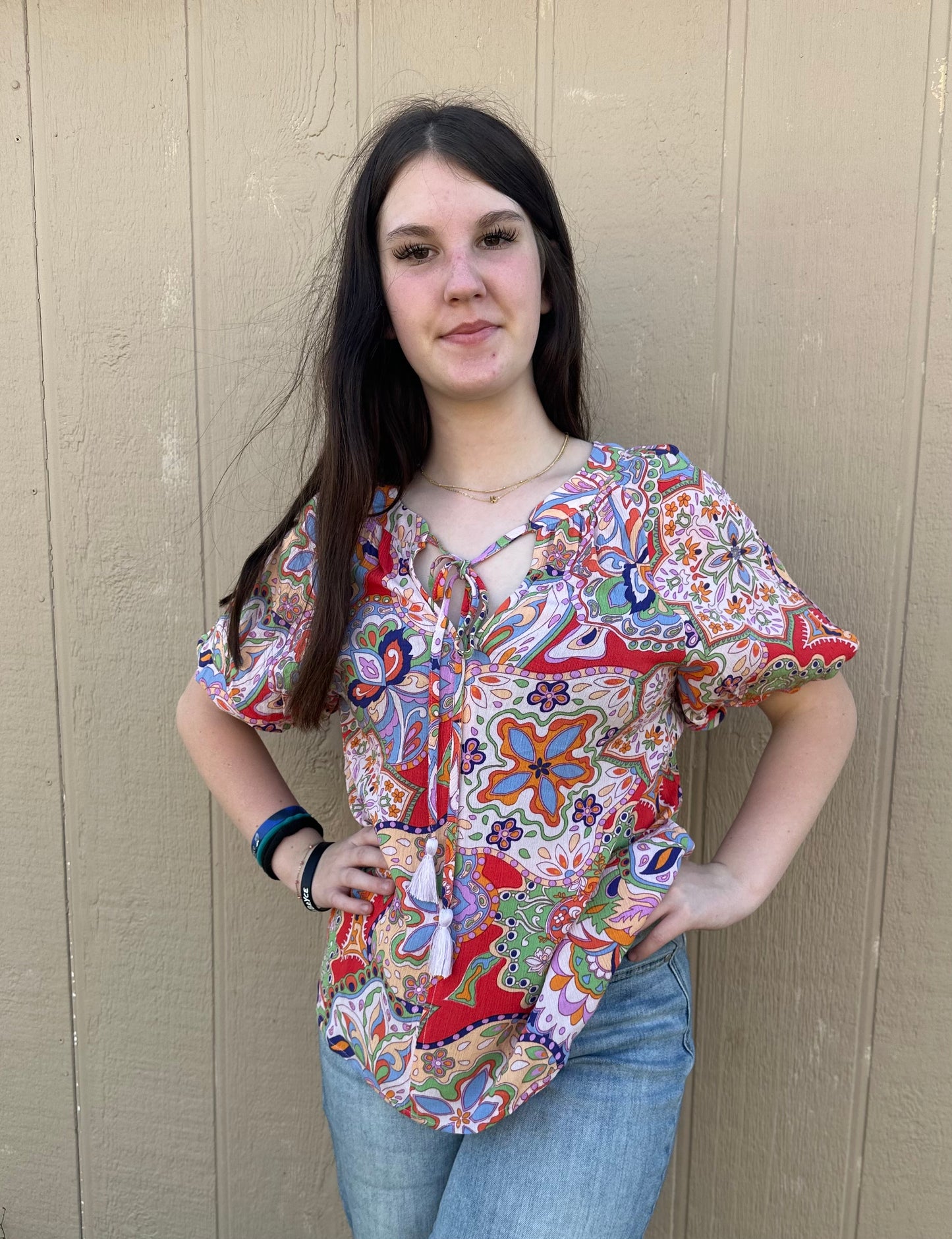 Easel Bubble Sleeve Top