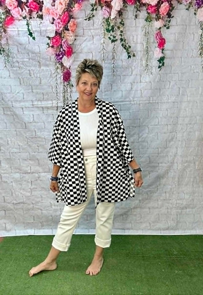 SUNSHINE & RODEOS CHECKED SHORT KIMONO