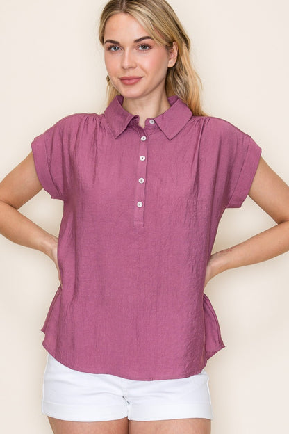 Short Sleeve Button Up Collared Top