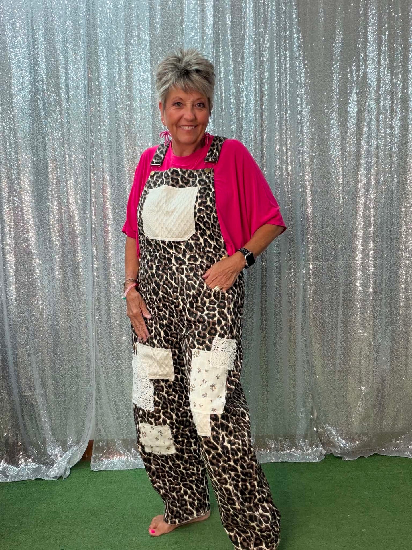 Oddi Leopard Mixed Media Overalls